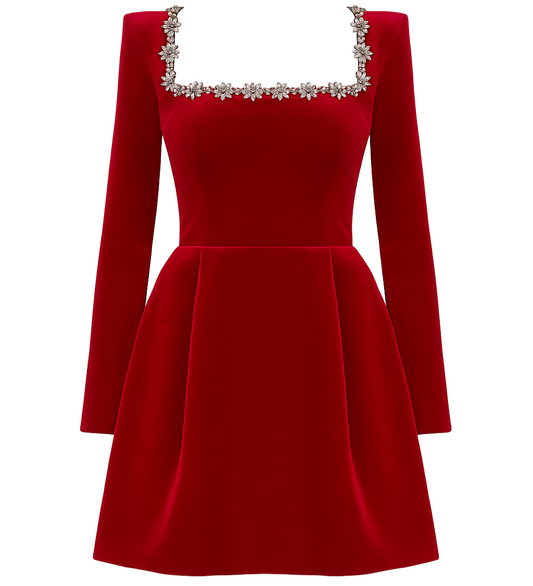 TANIA™ | VESTIDO DE TERCIOPELO  CON ESCOTE DE DIAMANTES